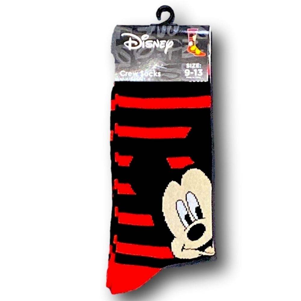 4/$25 Disney Mickey Mouse Casual Novelty Socks Red and Black Stripe New